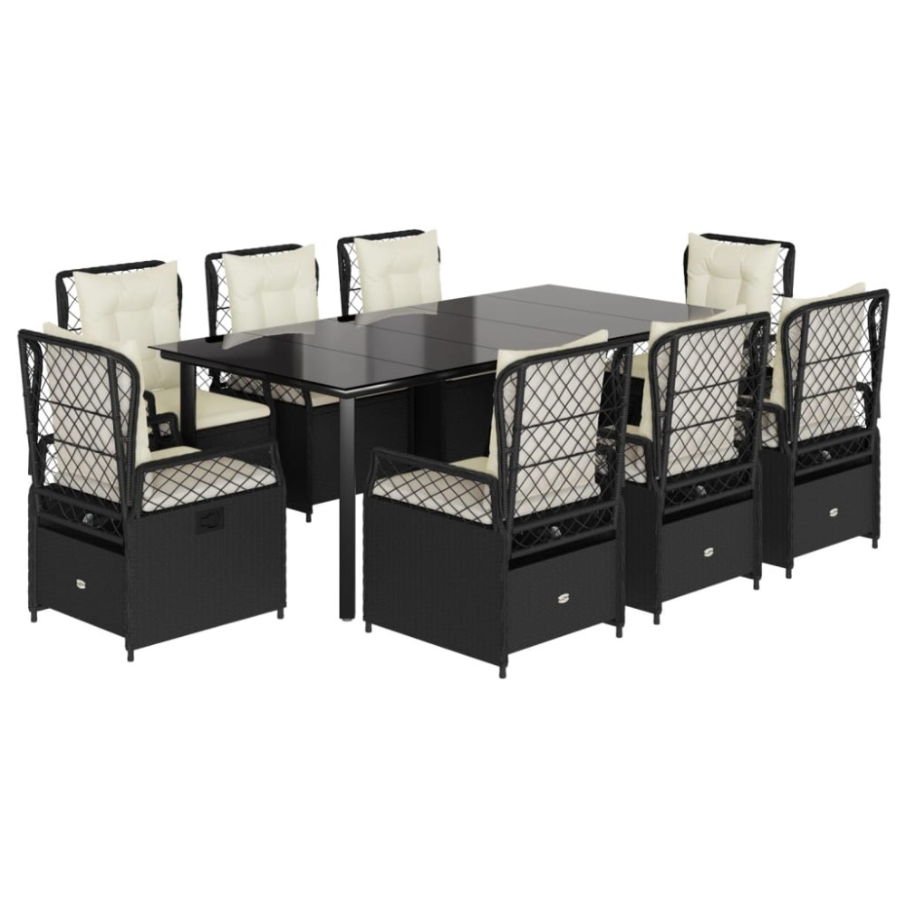 vidaXL Set mobilier de grădină cu perne, 9 piese, negru, poliratan