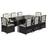 vidaXL Set mobilier de grădină cu perne, 9 piese, negru, poliratan