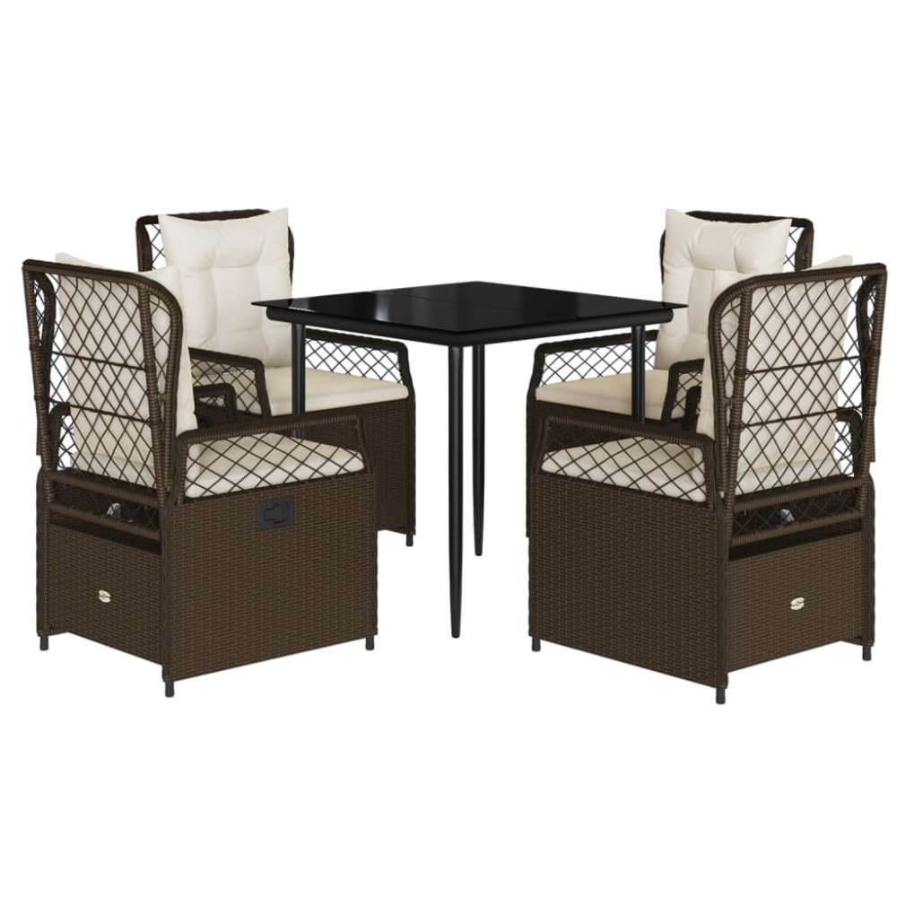 vidaXL Set mobilier de grădină, 5 piese, cu perne, maro, poliratan