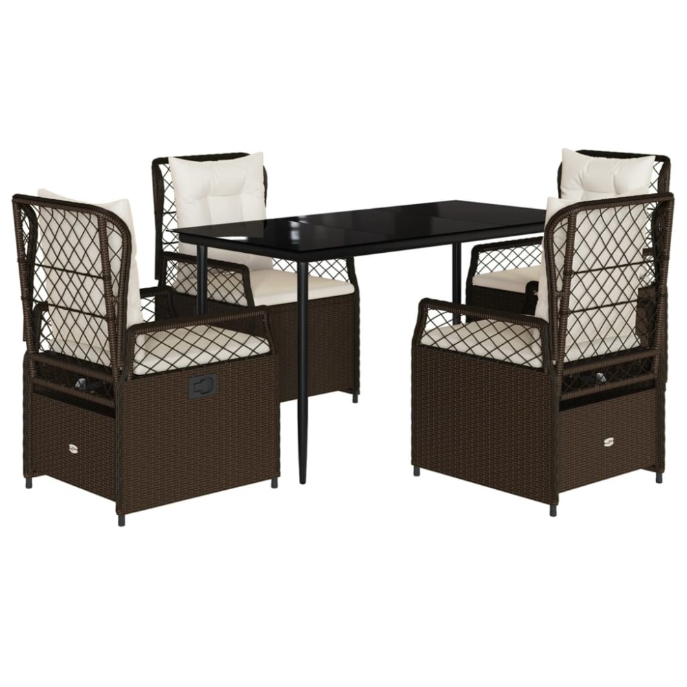 vidaXL Set mobilier de grădină, 5 piese, cu perne, maro, poliratan