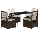 vidaXL Set mobilier de grădină, 5 piese, cu perne, maro, poliratan vidaXL Set mobilier de grădină, 5 piese, cu perne, maro, poliratan