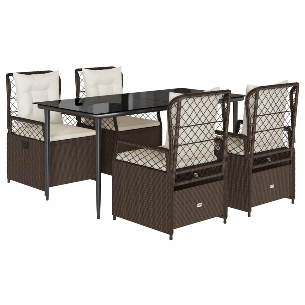 vidaXL Set mobilier de grădină, 5 piese, cu perne, maro, poliratan