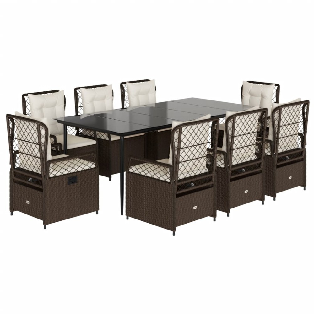 vidaXL Set mobilier de grădină cu perne, 9 piese, maro, poliratan