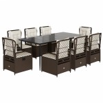 vidaXL Set mobilier de grădină cu perne, 9 piese, maro, poliratan