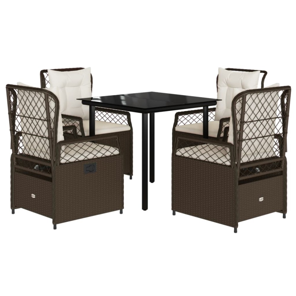 vidaXL Set mobilier de grădină, 5 piese, cu perne, maro, poliratan