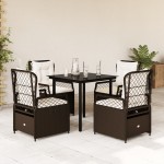 vidaXL Set mobilier de grădină, 5 piese, cu perne, maro, poliratan vidaXL Set mobilier de grădină, 5 piese, cu perne, maro, poliratan