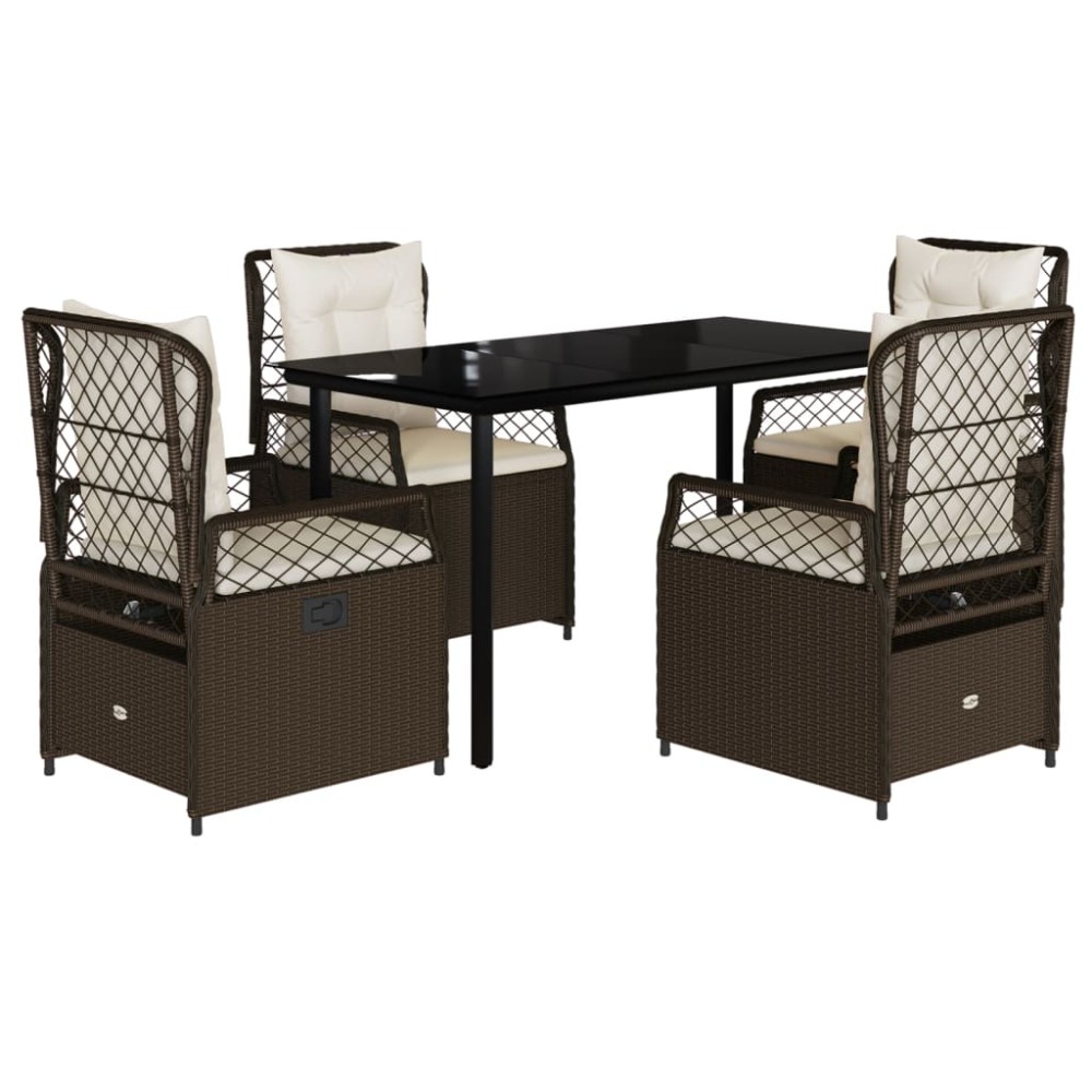 vidaXL Set mobilier de grădină, 5 piese, cu perne, maro, poliratan