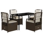 vidaXL Set mobilier de grădină, 5 piese, cu perne, maro, poliratan vidaXL Set mobilier de grădină, 5 piese, cu perne, maro, poliratan