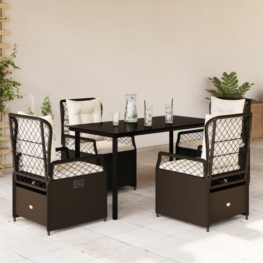 vidaXL Set mobilier de grădină, 5 piese, cu perne, maro, poliratan