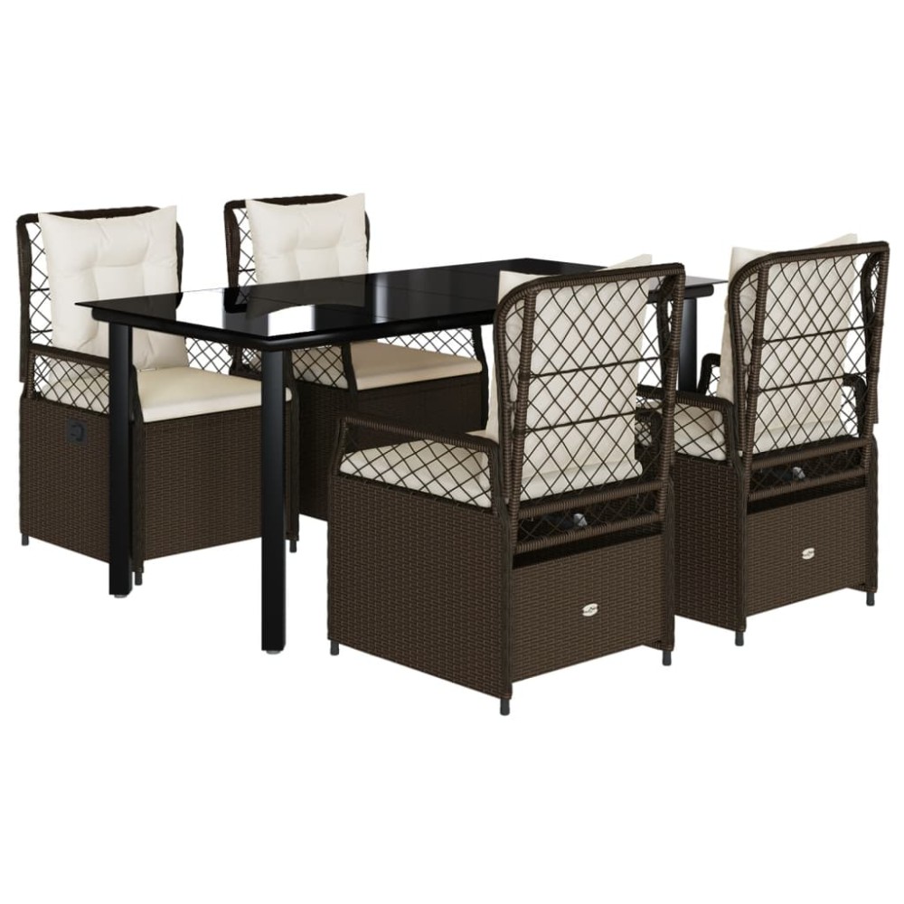 vidaXL Set mobilier de grădină, 5 piese, cu perne, maro, poliratan