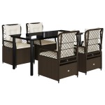 vidaXL Set mobilier de grădină, 5 piese, cu perne, maro, poliratan vidaXL Set mobilier de grădină, 5 piese, cu perne, maro, poliratan