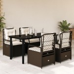 vidaXL Set mobilier de grădină, 5 piese, cu perne, maro, poliratan vidaXL Set mobilier de grădină, 5 piese, cu perne, maro, poliratan