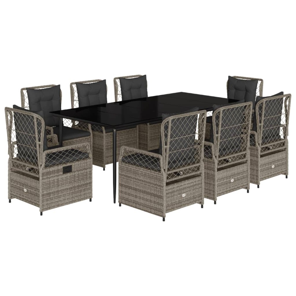 vidaXL Set mobilier grădină cu perne, 9 piese, gri, poliratan