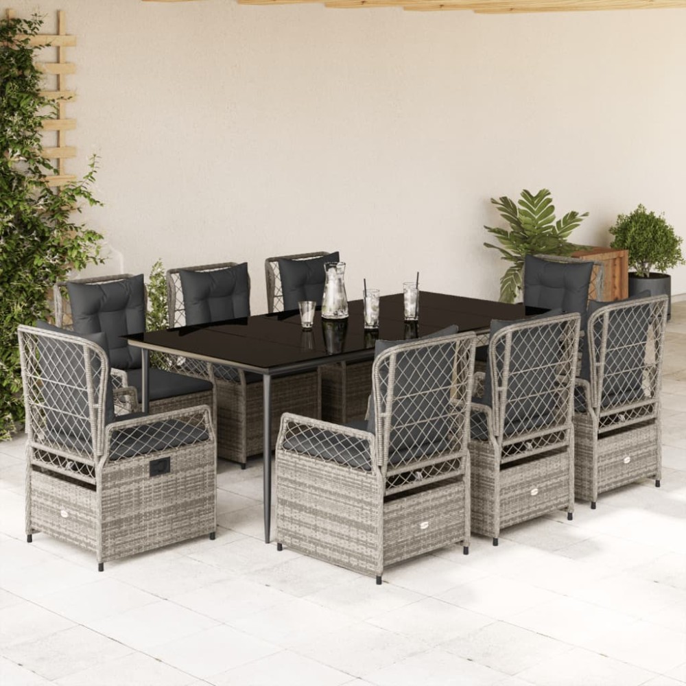 vidaXL Set mobilier grădină cu perne, 9 piese, gri, poliratan