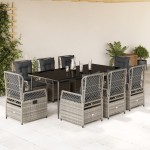 vidaXL Set mobilier grădină cu perne, 9 piese, gri, poliratan vidaXL Set mobilier grădină cu perne, 9 piese, gri, poliratan