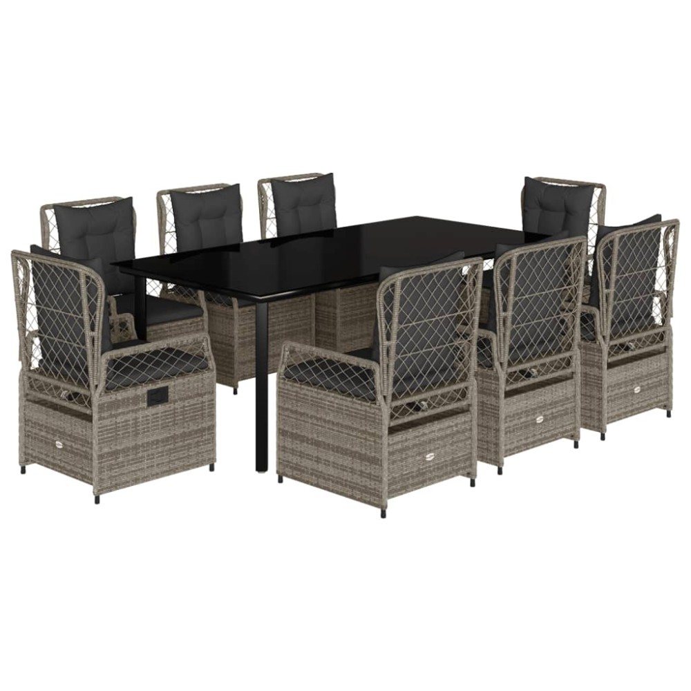 vidaXL Set mobilier grădină cu perne, 9 piese, gri, poliratan