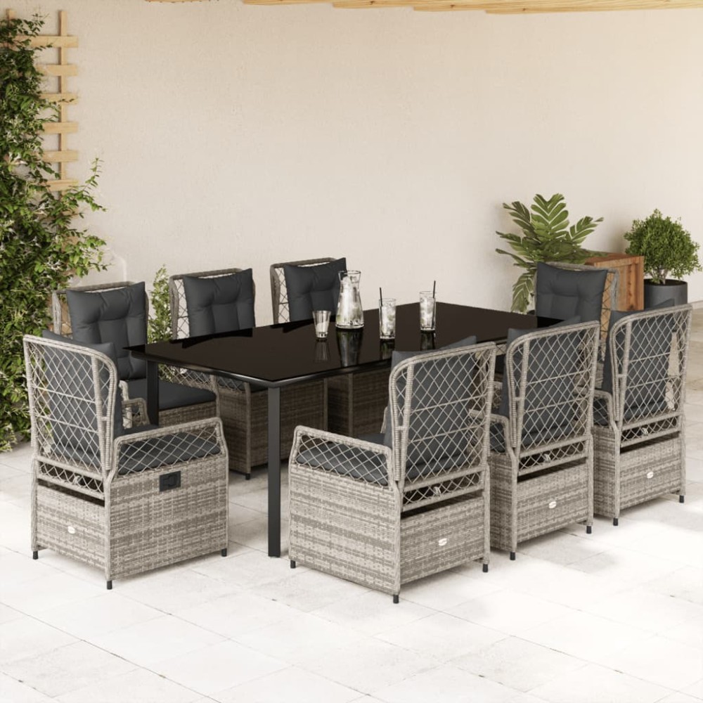 vidaXL Set mobilier grădină cu perne, 9 piese, gri, poliratan