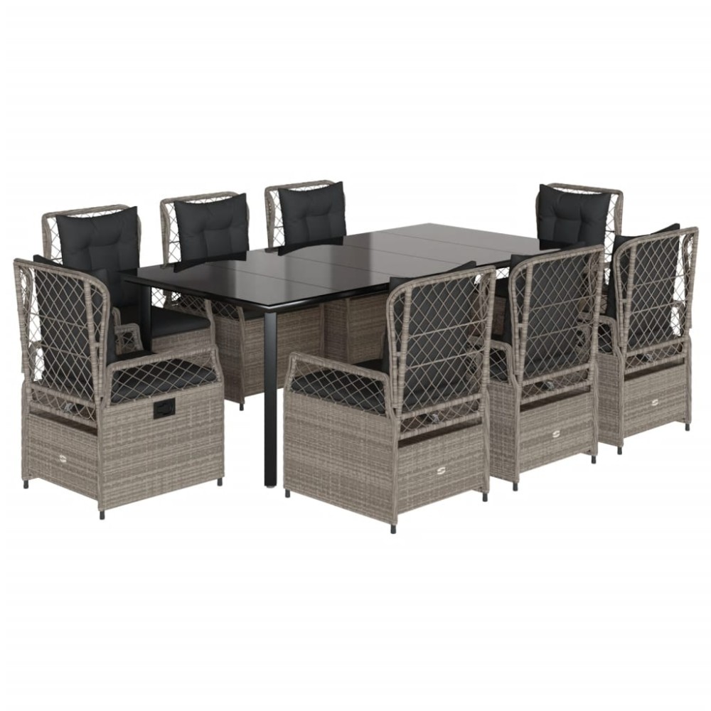 vidaXL Set mobilier grădină cu perne, 9 piese, gri deschis, poliratan