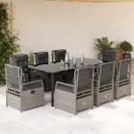 vidaXL Set mobilier grădină cu perne, 9 piese, gri deschis, poliratan