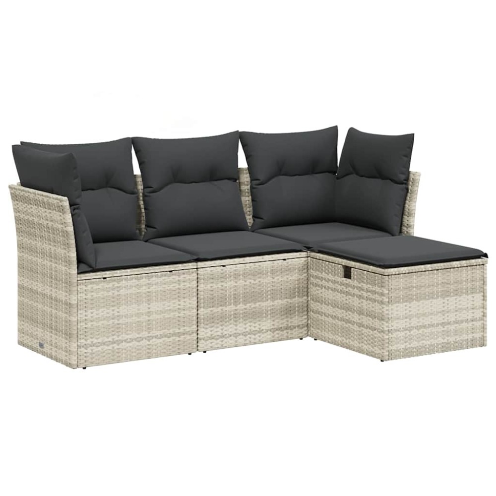 vidaXL Set canapea de grădină cu perne, 4 piese, gri deschis poliratan