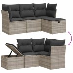 vidaXL Set canapea de grădină cu perne, 4 piese, gri deschis poliratan vidaXL Set canapea de grădină cu perne, 4 piese, gri deschis poliratan