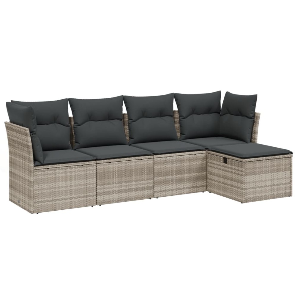 vidaXL Set canapele de grădină cu perne, 5 piese gri deschis poliratan