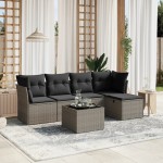 vidaXL Set mobilier grădină cu perne, 6 piese, gri, poliratan vidaXL Set mobilier grădină cu perne, 6 piese, gri, poliratan