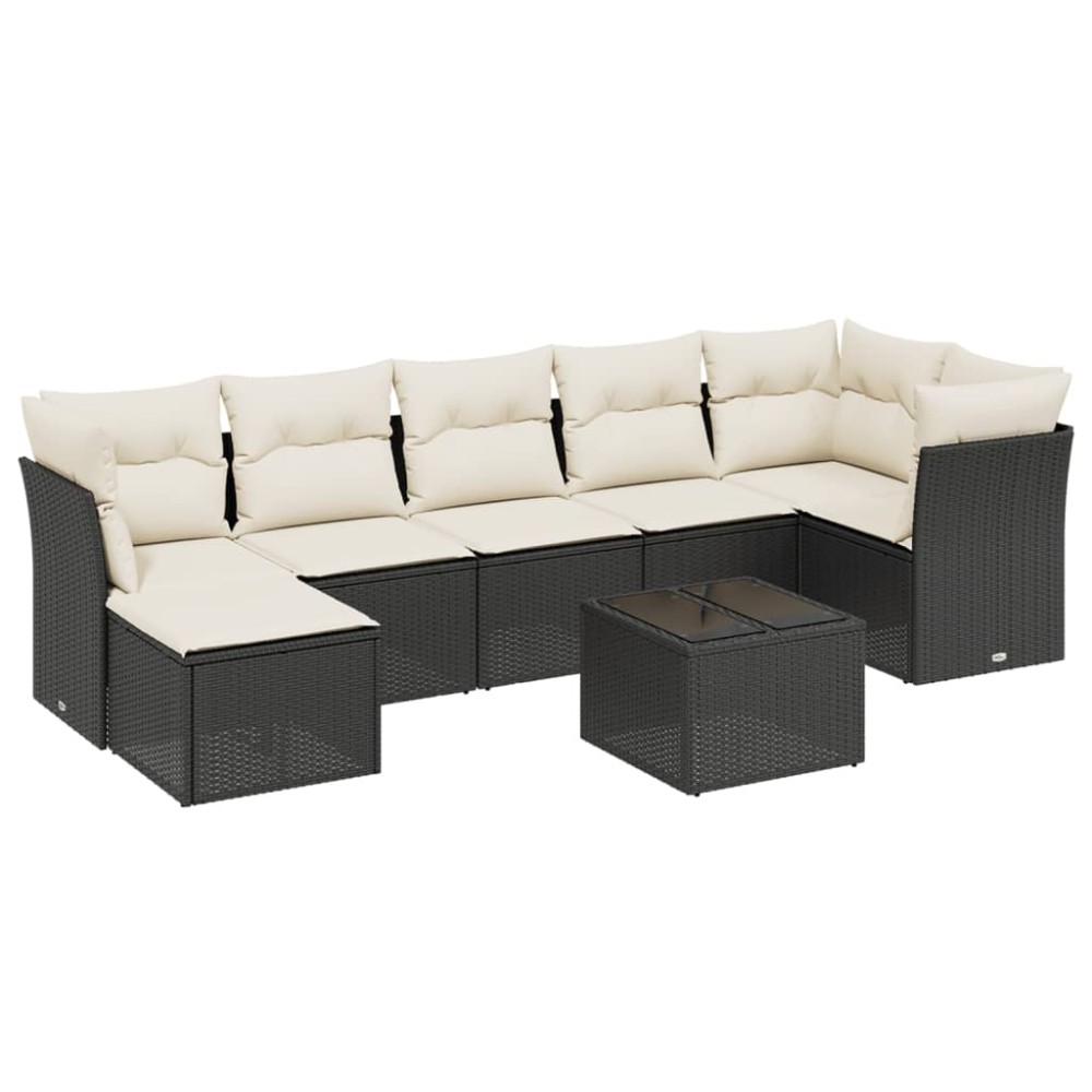 vidaXL Set mobilier de grădină cu perne, 8 piese, negru, poliratan