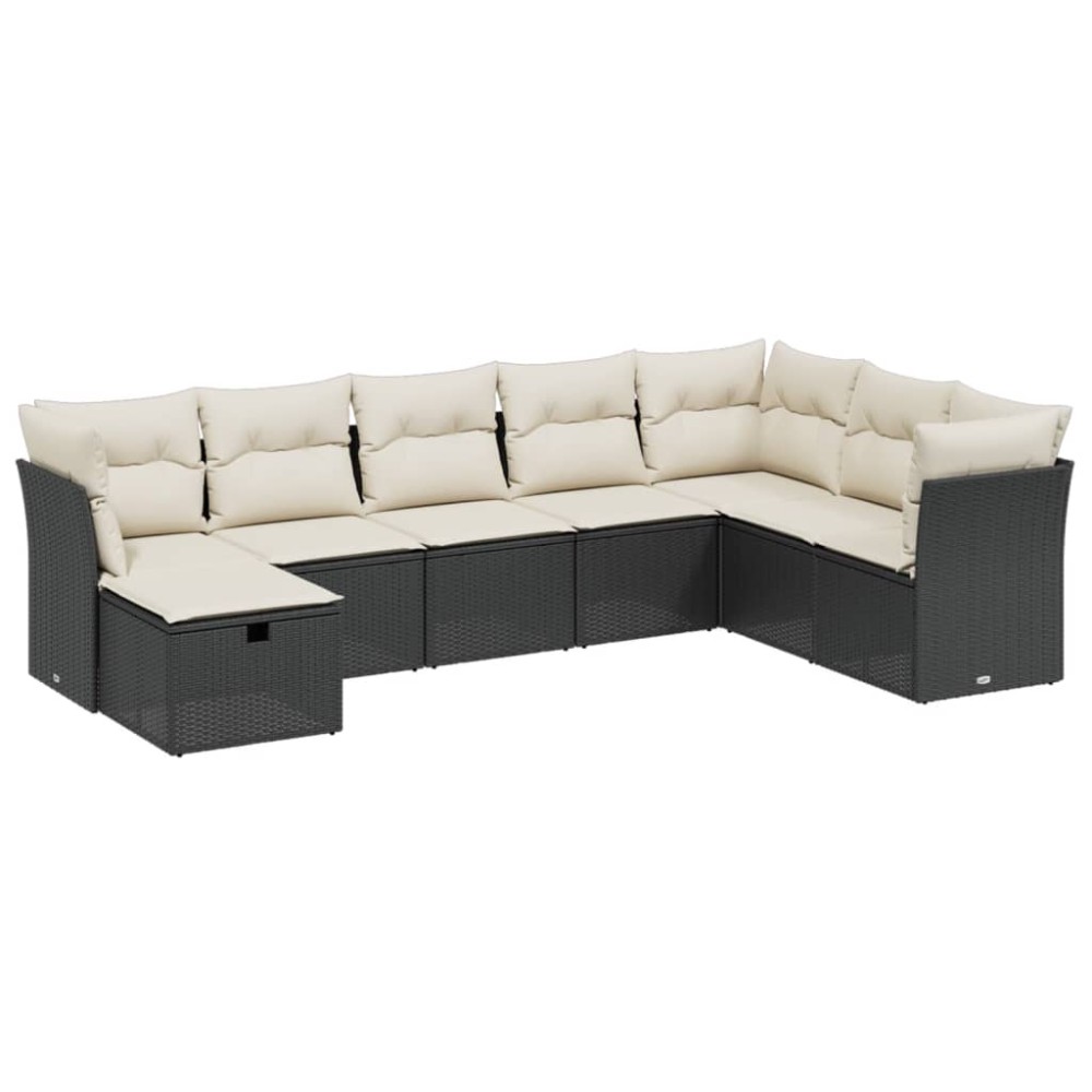 vidaXL Set mobilier de grădină cu perne, 8 piese, negru, poliratan