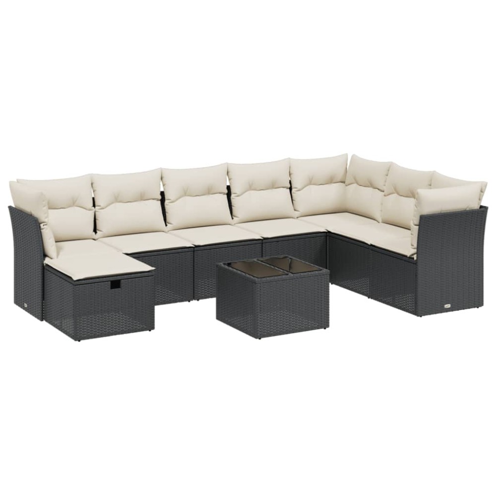 vidaXL Set mobilier de grădină cu perne, 9 piese, negru, poliratan