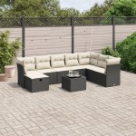 vidaXL Set mobilier de grădină cu perne, 9 piese, negru, poliratan vidaXL Set mobilier de grădină cu perne, 9 piese, negru, poliratan