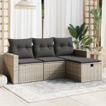 vidaXL Set canapea de grădină cu perne, 4 piese, gri, poliratan vidaXL Set canapea de grădină cu perne, 4 piese, gri, poliratan