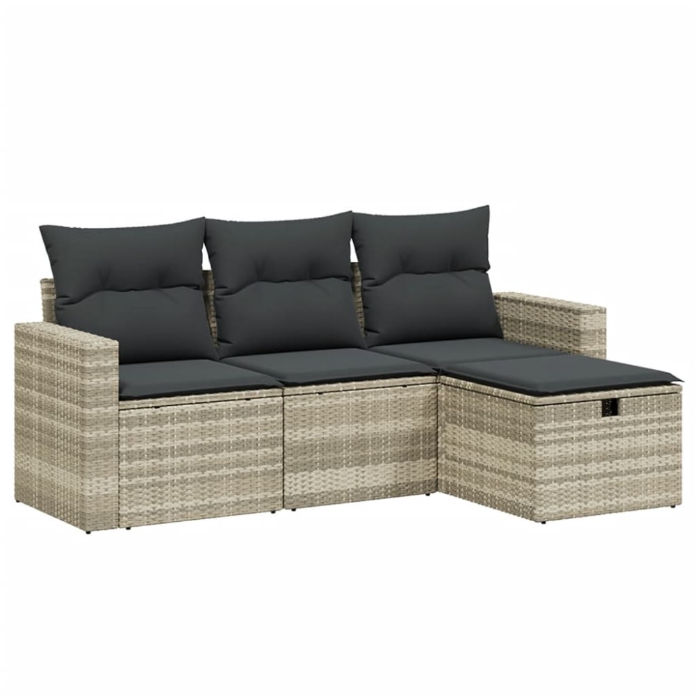 vidaXL Set canapea de grădină cu perne, 4 piese, gri deschis poliratan