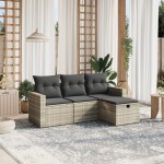 vidaXL Set canapea de grădină cu perne, 4 piese, gri deschis poliratan vidaXL Set canapea de grădină cu perne, 4 piese, gri deschis poliratan