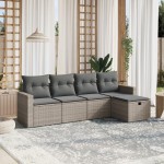 vidaXL Set canapea de grădină cu perne, 5 piese, gri, poliratan