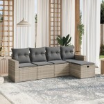 vidaXL Set canapele de grădină cu perne, 5 piese gri deschis poliratan vidaXL Set canapele de grădină cu perne, 5 piese gri deschis poliratan