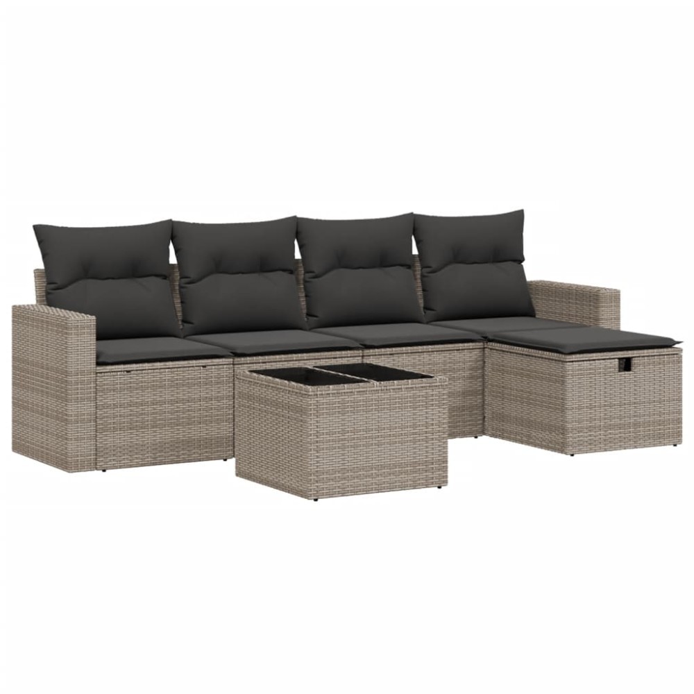 vidaXL Set mobilier grădină cu perne, 6 piese, gri, poliratan