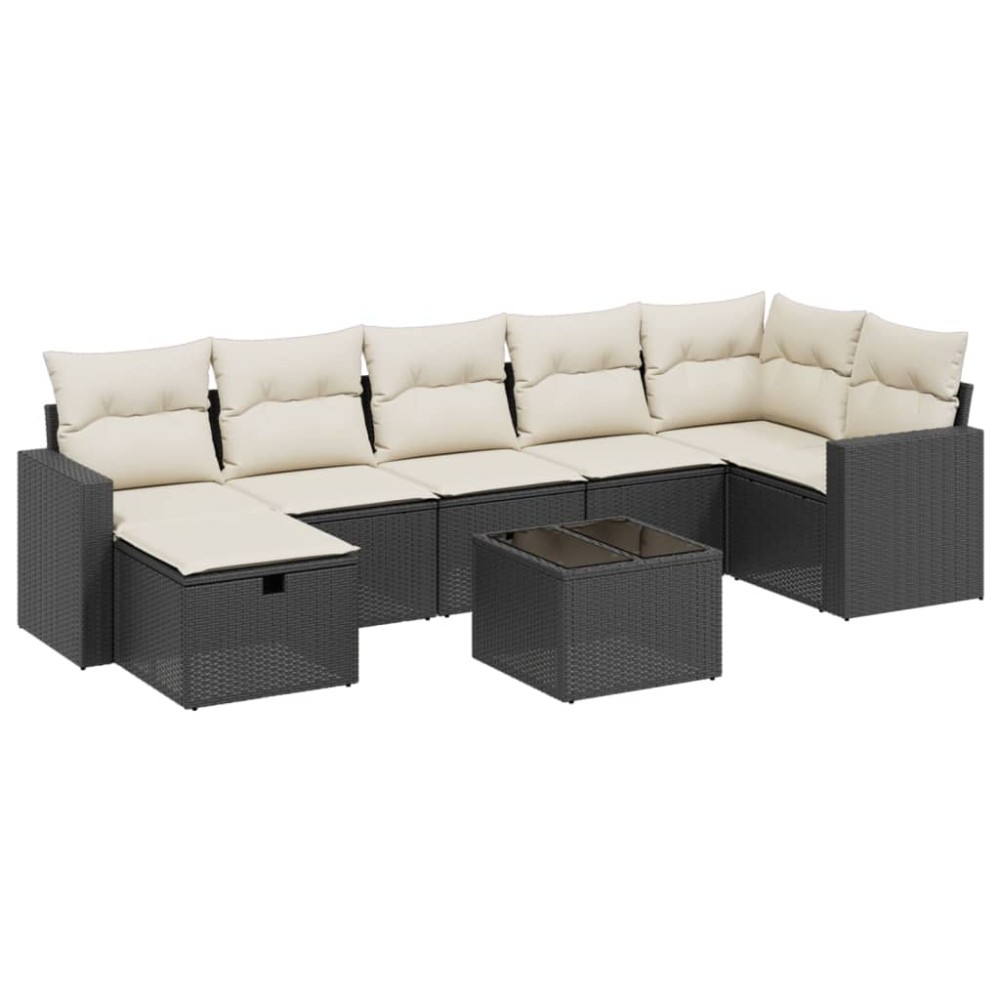vidaXL Set mobilier de grădină cu perne, 8 piese, negru, poliratan