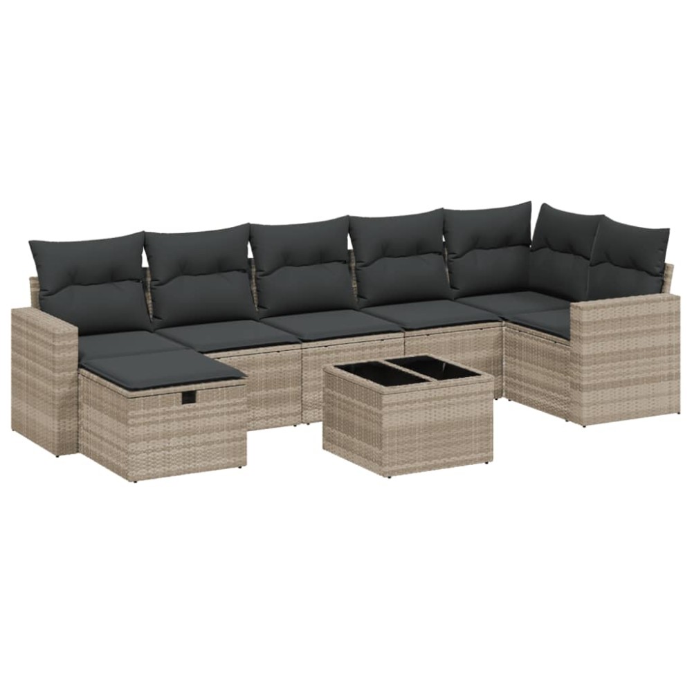 vidaXL Set mobilier de grădină cu perne, 8 piese gri deschis poliratan