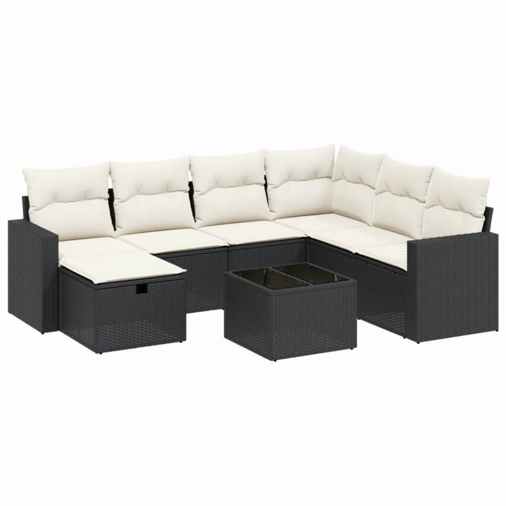 vidaXL Set mobilier de grădină cu perne, 8 piese, negru, poliratan