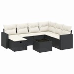 vidaXL Set mobilier de grădină cu perne, 8 piese, negru, poliratan