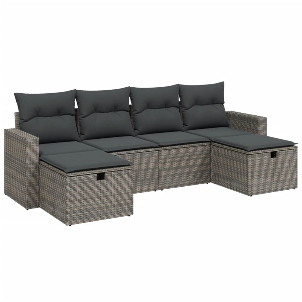 vidaXL Set mobilier grădină cu perne, 6 piese, gri, poliratan