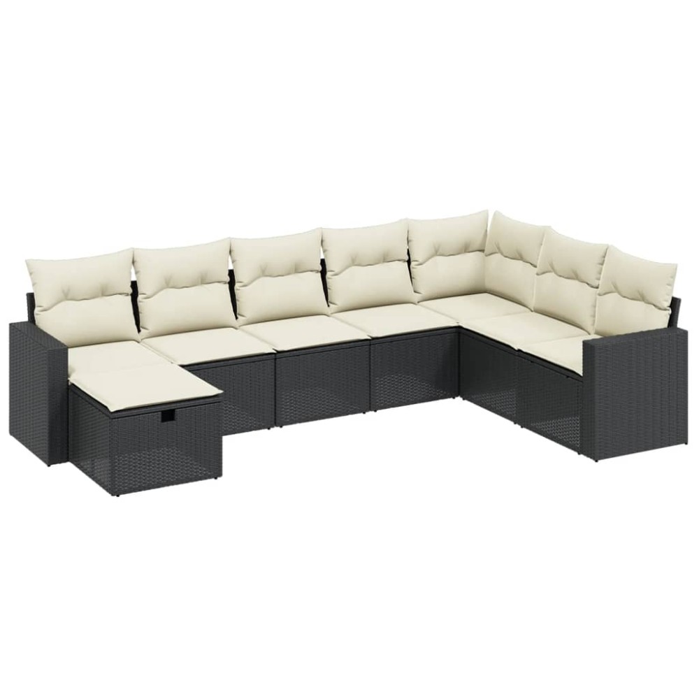 vidaXL Set mobilier de grădină cu perne, 8 piese, negru, poliratan