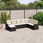 vidaXL Set mobilier de grădină cu perne, 8 piese, negru, poliratan vidaXL Set mobilier de grădină cu perne, 8 piese, negru, poliratan