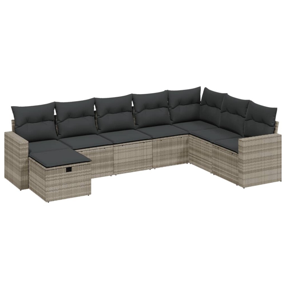 vidaXL Set mobilier de grădină cu perne, 8 piese gri deschis poliratan