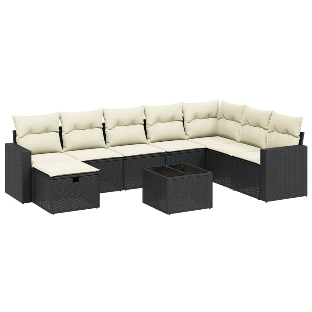 vidaXL Set mobilier de grădină cu perne, 9 piese, negru, poliratan