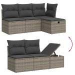 vidaXL Set canapea de grădină cu perne, 5 piese, gri, poliratan