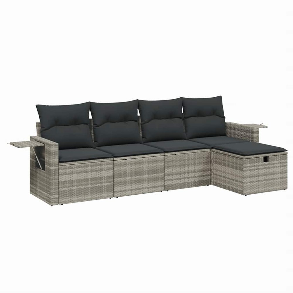 vidaXL Set canapele de grădină cu perne, 5 piese gri deschis poliratan