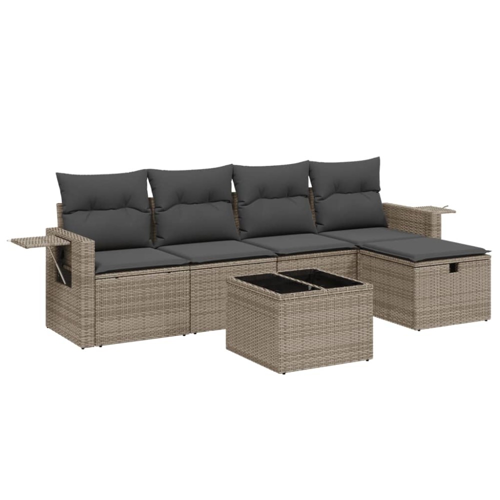 vidaXL Set mobilier grădină cu perne, 6 piese, gri, poliratan