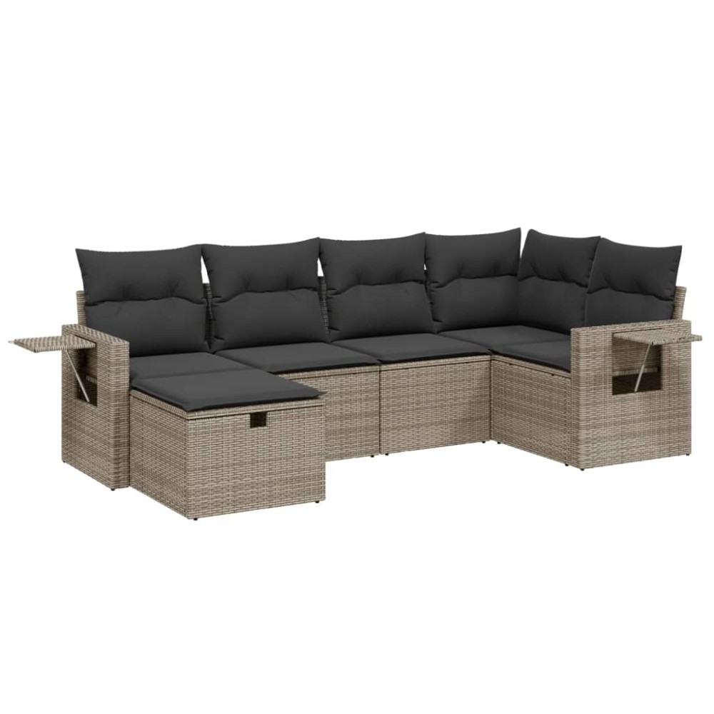 vidaXL Set mobilier grădină cu perne, 6 piese, gri, poliratan